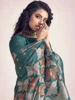 Teal Green Soft Banarasi Silk Saree